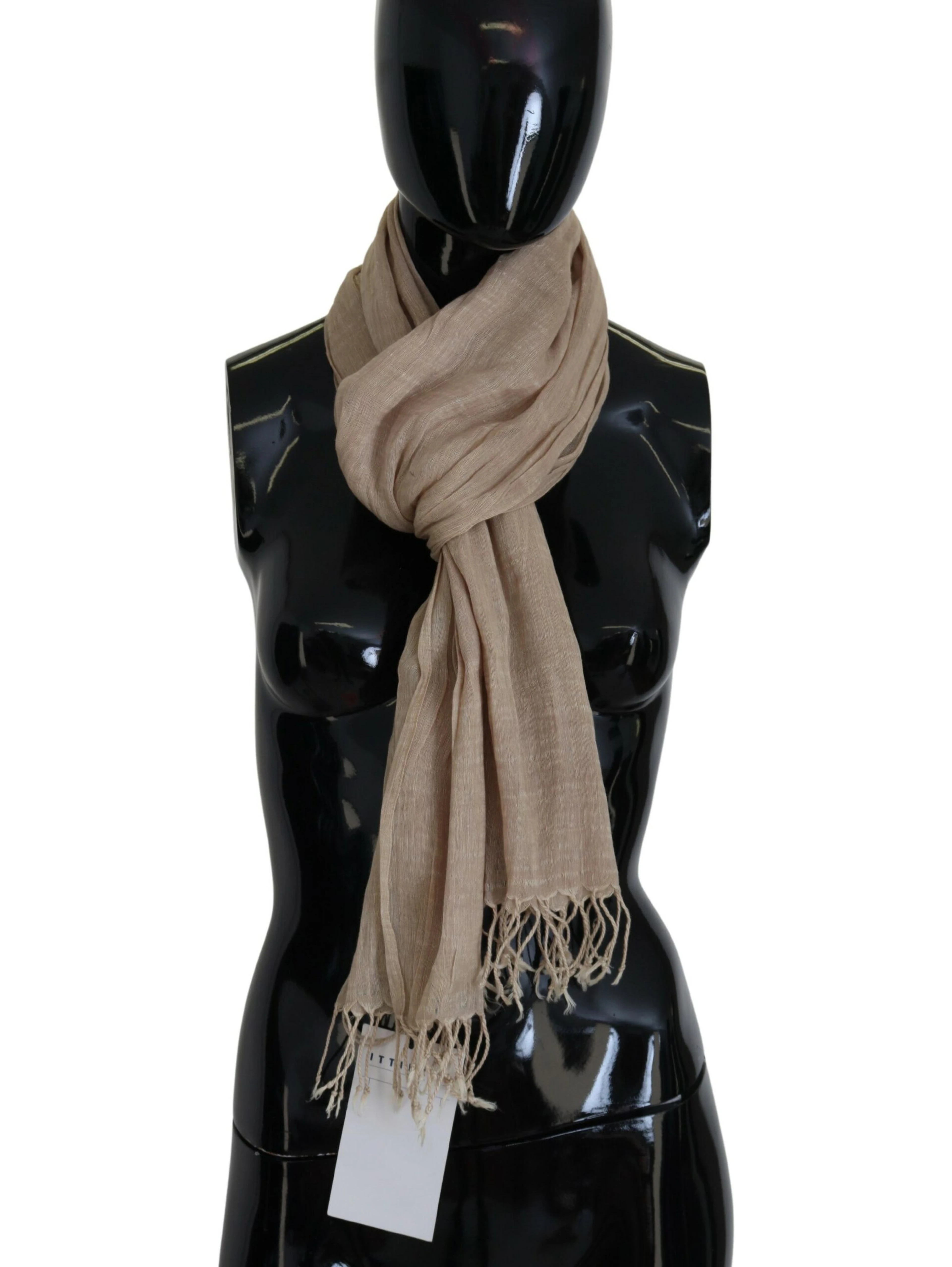 Beige Cotton Shawl Foulard Fringe Scarf