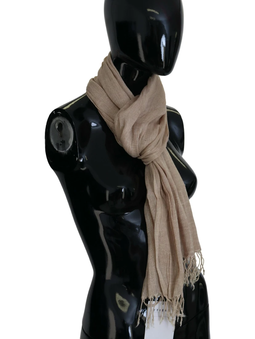 Beige Cotton Shawl Foulard Fringe Scarf