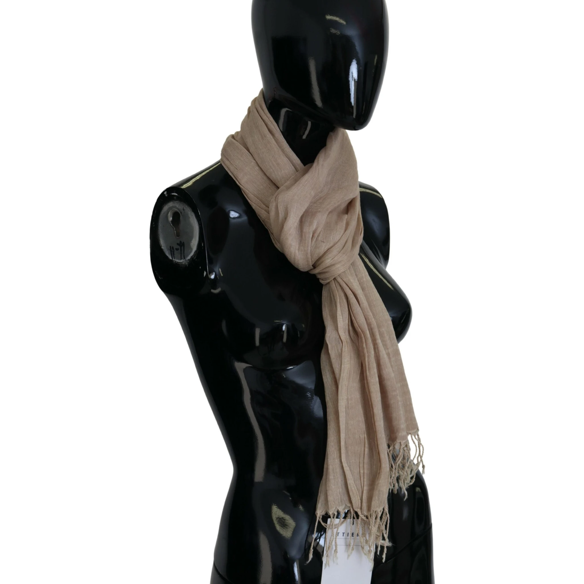 Beige Cotton Shawl Foulard Fringe Scarf