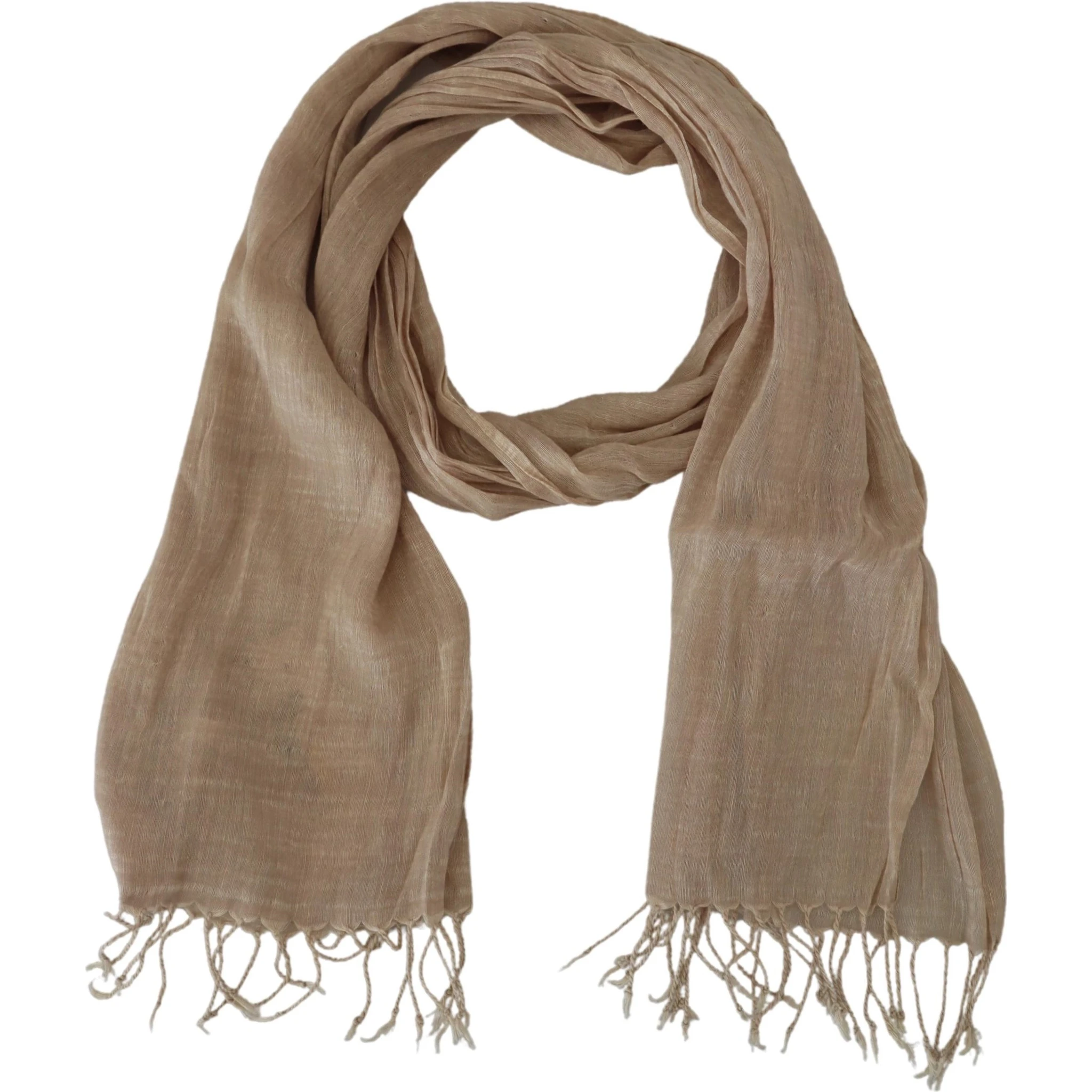 Beige Cotton Shawl Foulard Fringe Scarf
