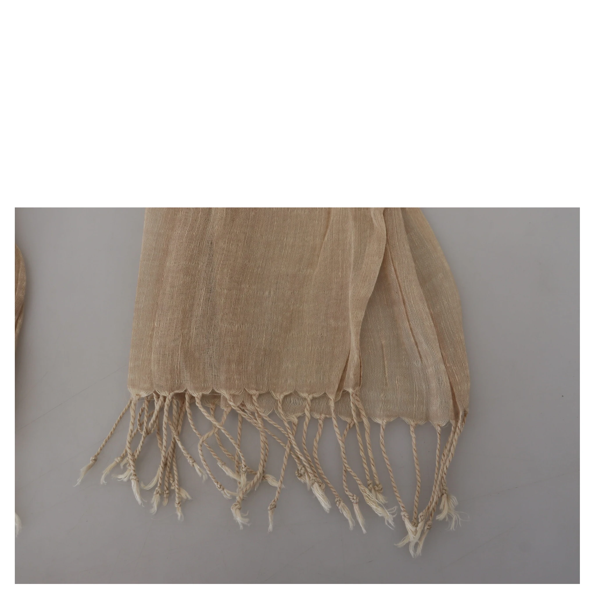 Beige Cotton Shawl Foulard Fringe Scarf