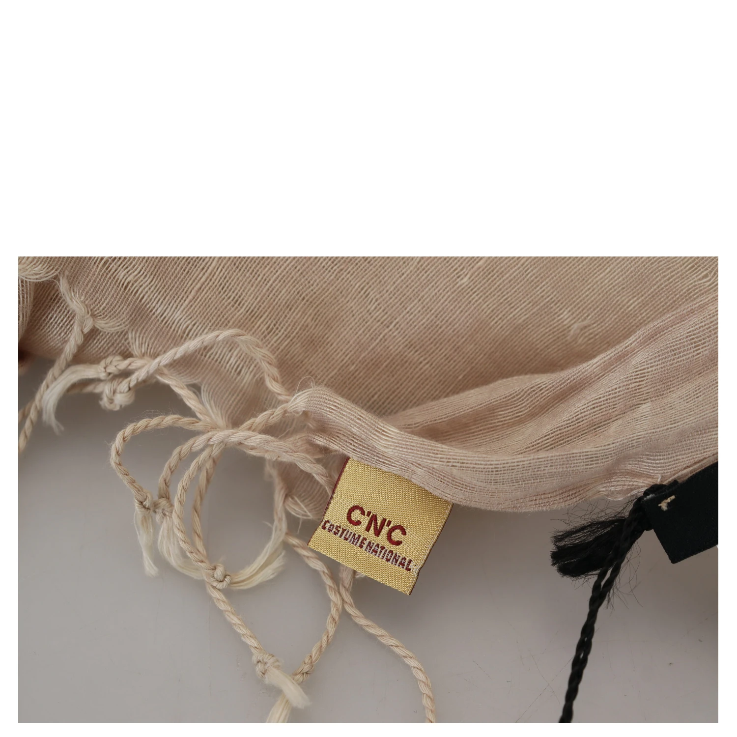 Beige Cotton Shawl Foulard Fringe Scarf
