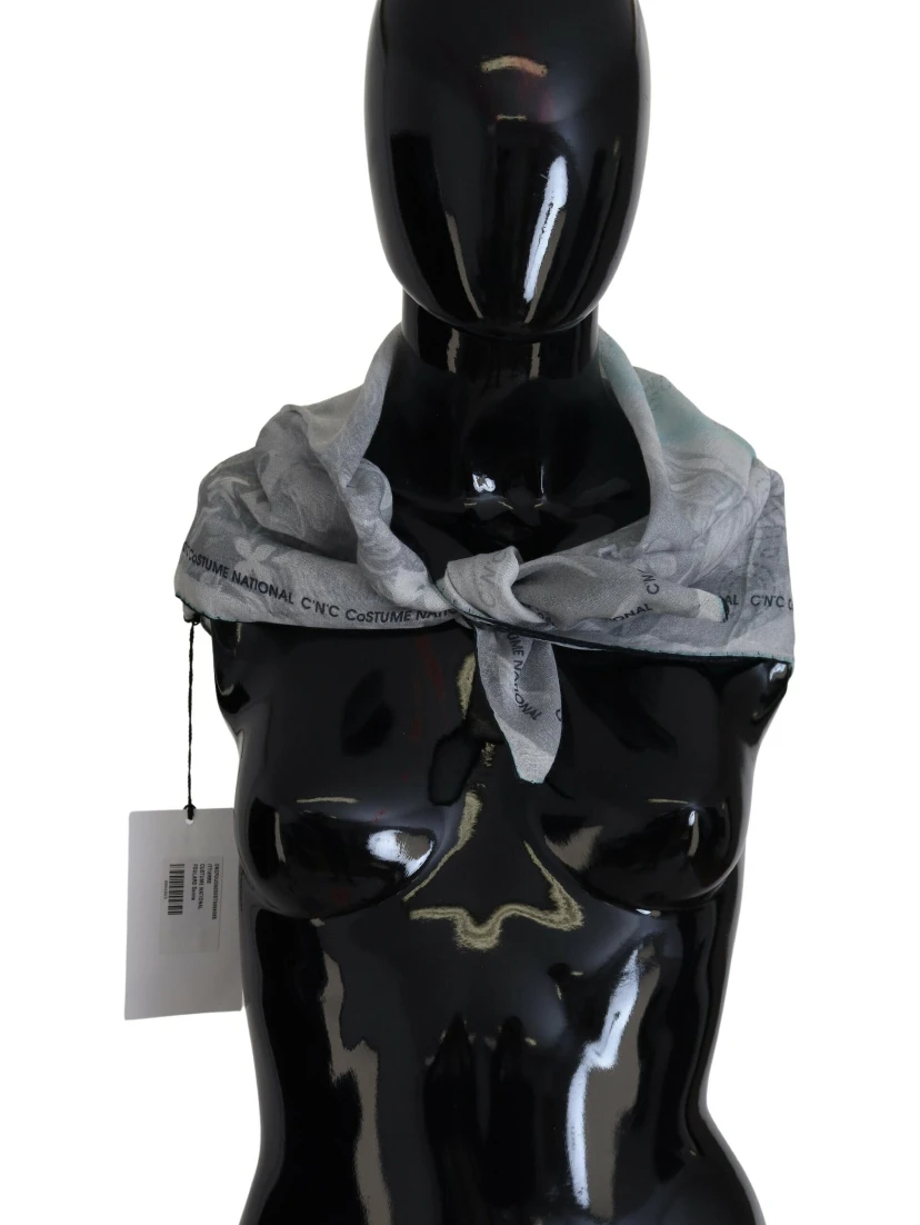 Gray Print Shawl Foulard Branded Scarf