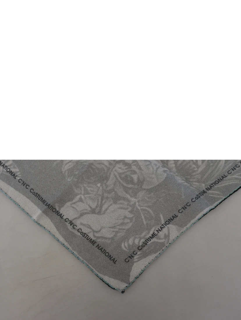 Gray Print Shawl Foulard Branded Scarf