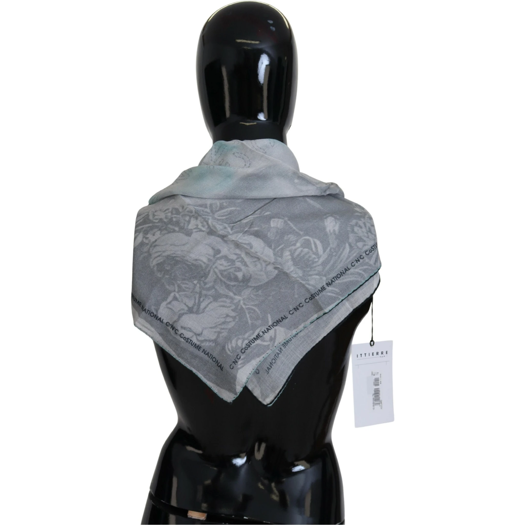 Gray Print Shawl Foulard Branded Scarf