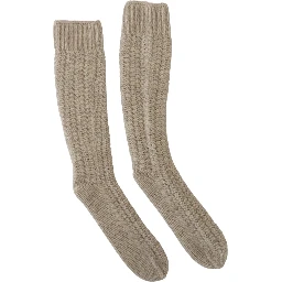 Beige Wool Knit Calf Long Women Socks