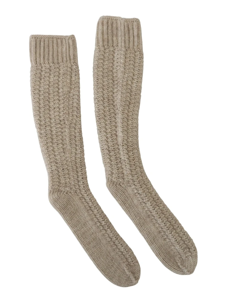 Beige Wool Knit Calf Long Women Socks