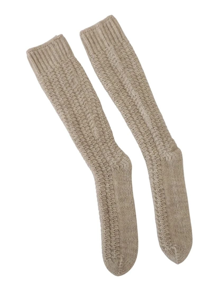 Beige Wool Knit Calf Long Women Socks