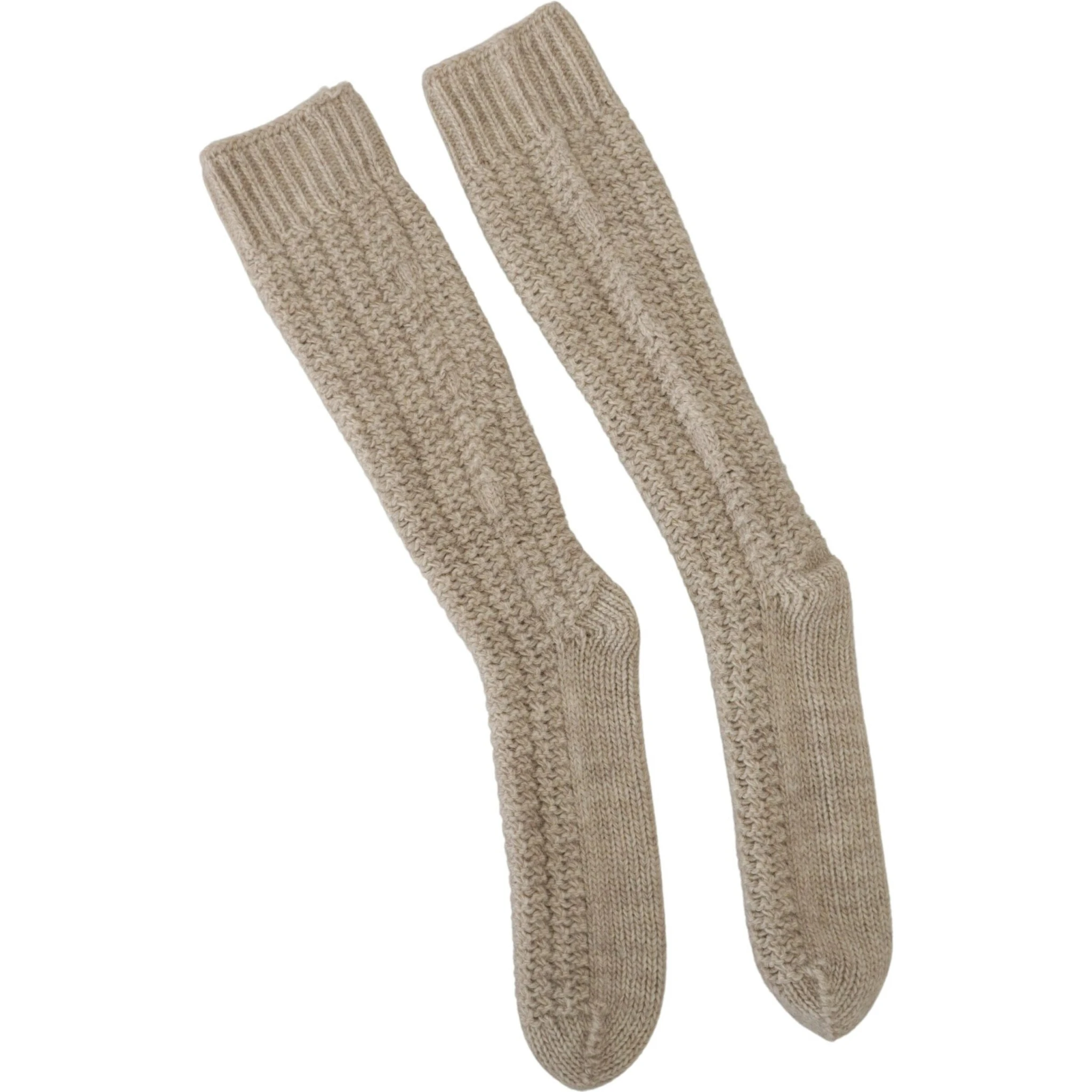 Beige Wool Knit Calf Long Women Socks