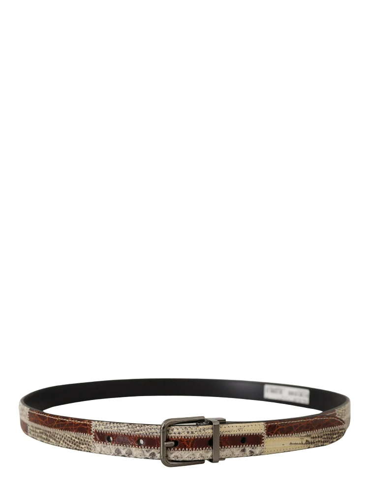 Multicolor Exotic Leather Patchwork Metal Belt
