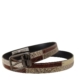 Multicolor Exotic Leather Patchwork Metal Belt