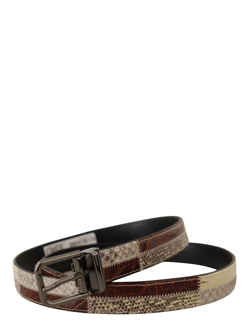 Multicolor Exotic Leather Patchwork Metal Belt