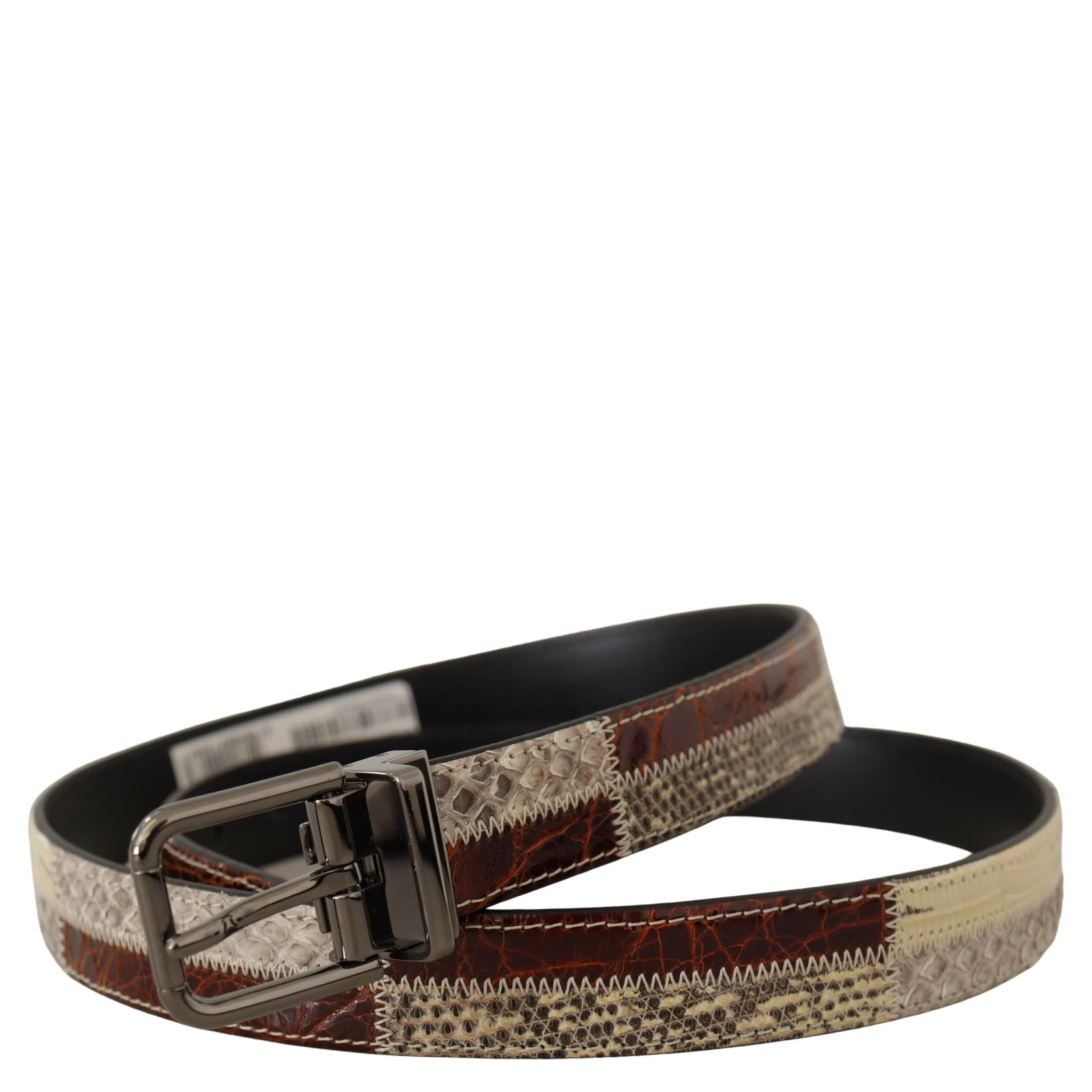 Multicolor Exotic Leather Patchwork Metal Belt