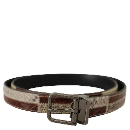 Multicolor Exotic Leather Patchwork Metal Belt