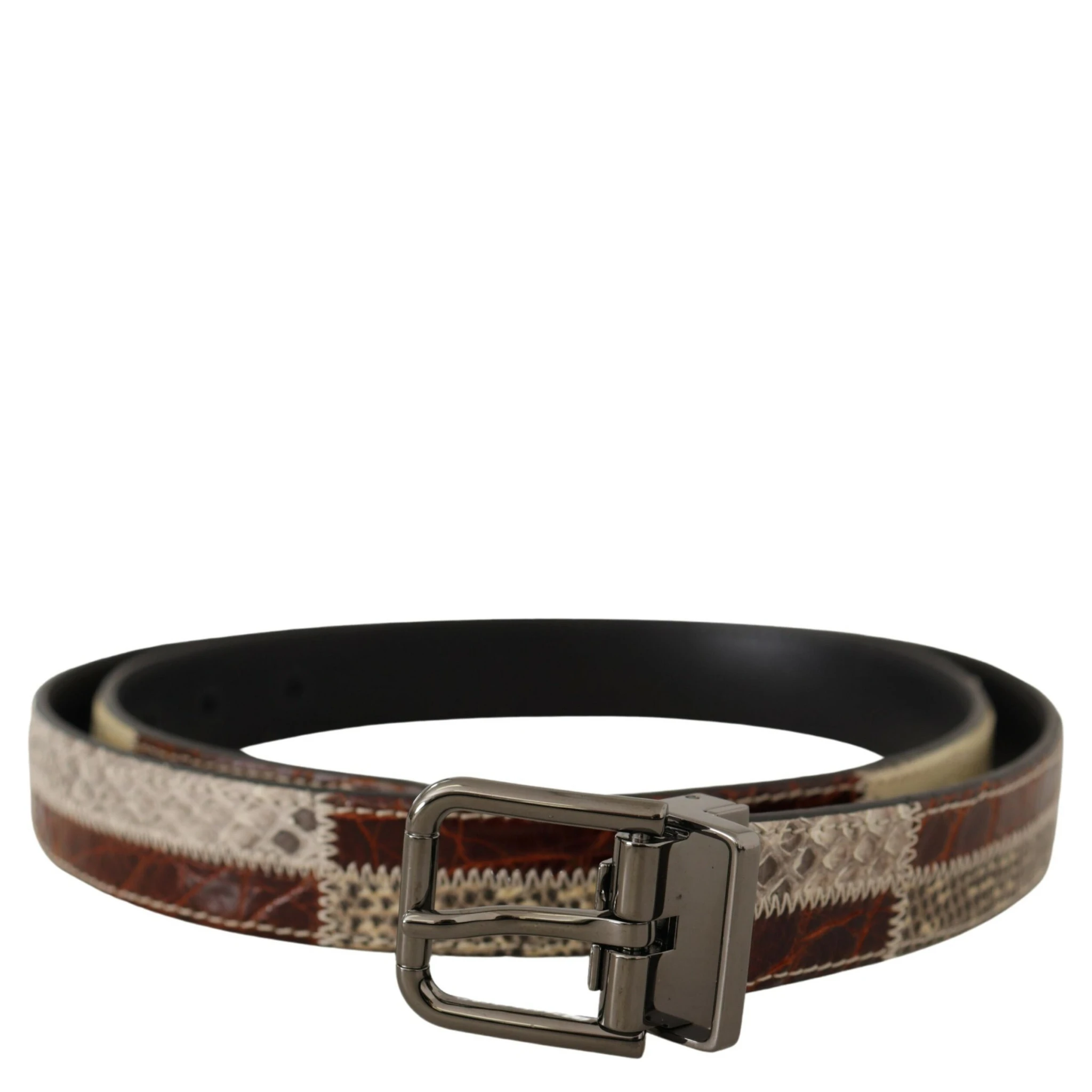 Multicolor Exotic Leather Patchwork Metal Belt