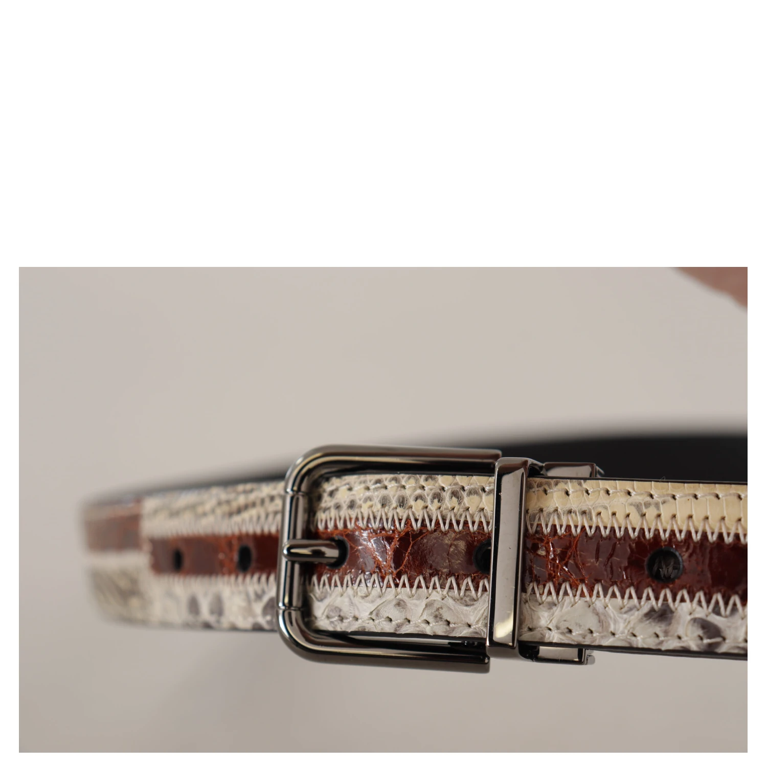 Multicolor Exotic Leather Patchwork Metal Belt