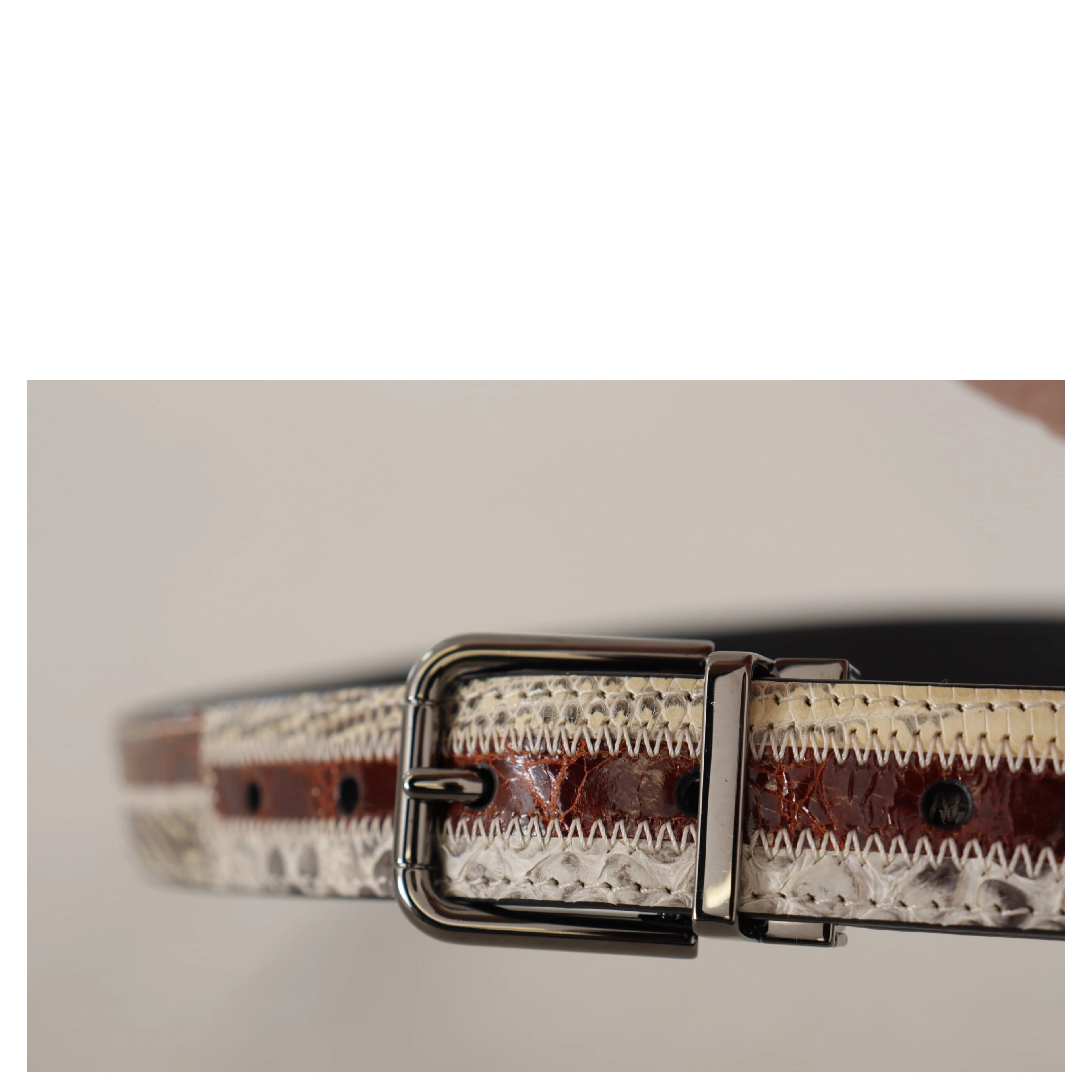 Multicolor Exotic Leather Patchwork Metal Belt