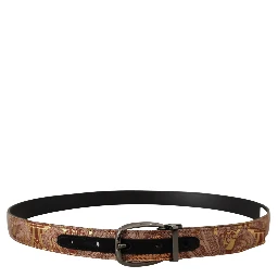 Multicolor Embossed Leather Black Metal Buckle Belt
