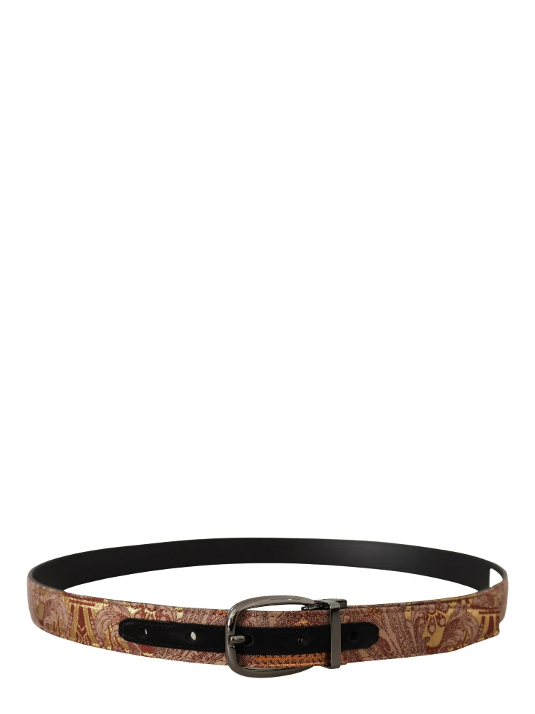 Multicolor Embossed Leather Black Metal Buckle Belt