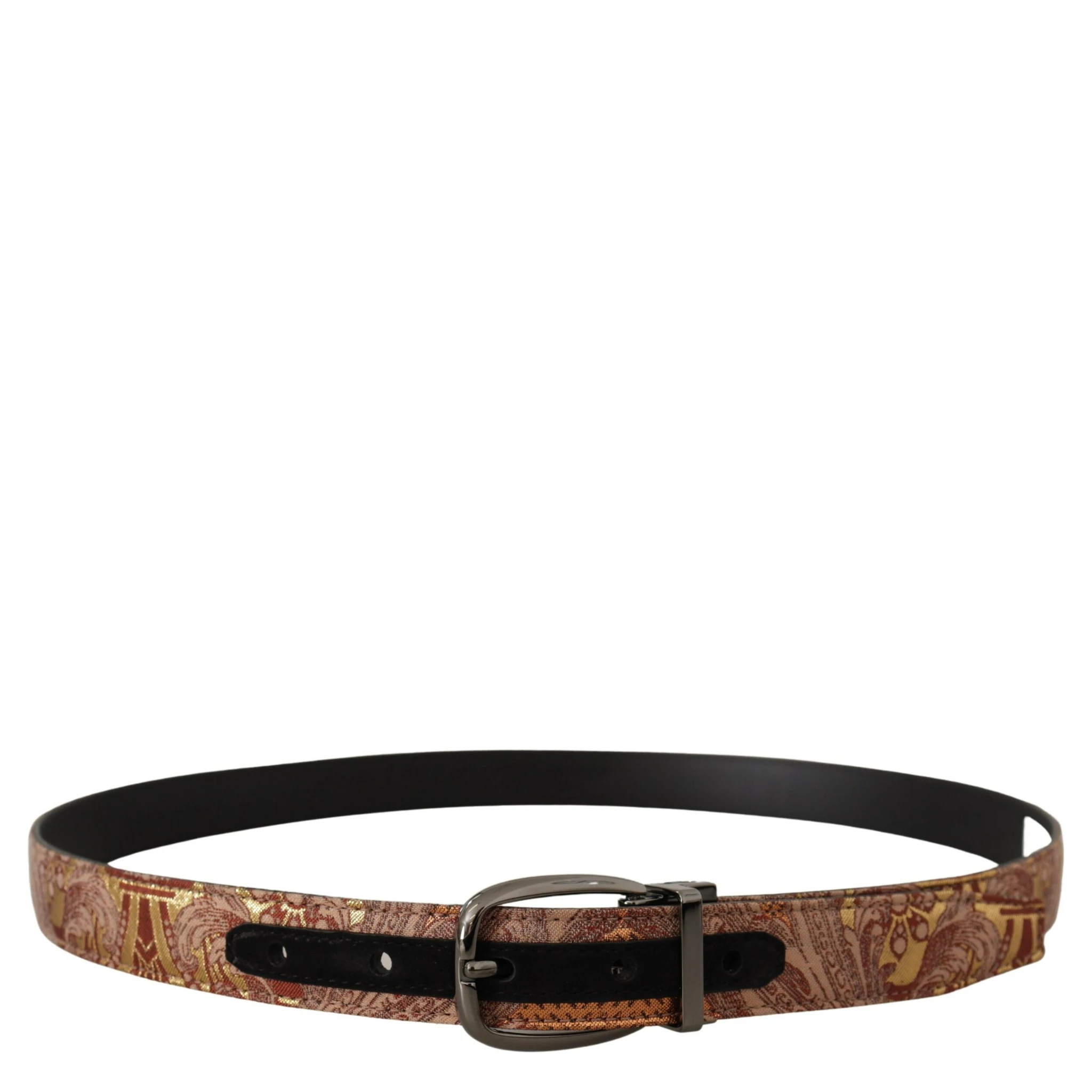 Multicolor Embossed Leather Black Metal Buckle Belt