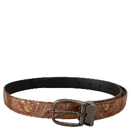 Multicolor Embossed Leather Black Metal Buckle Belt
