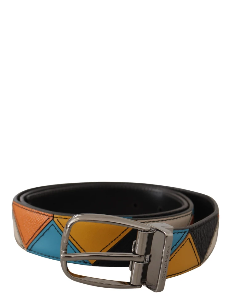 Multicolor Leather Silver Tone Logo Buckle Belt