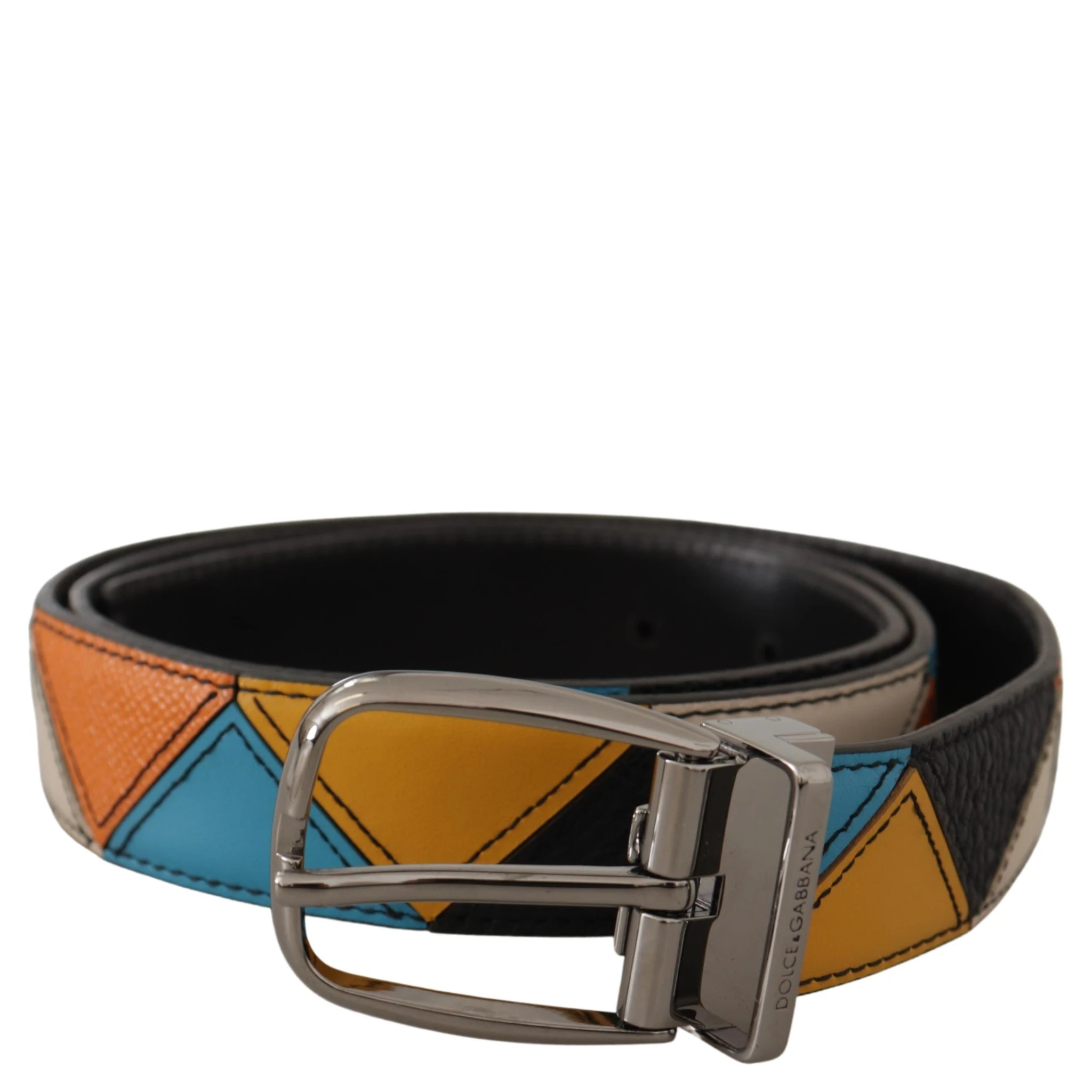 Multicolor Leather Silver Tone Logo Buckle Belt