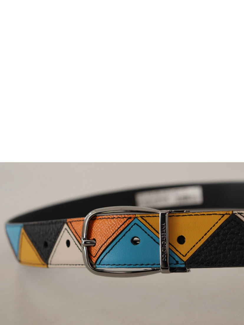 Multicolor Leather Silver Tone Logo Buckle Belt