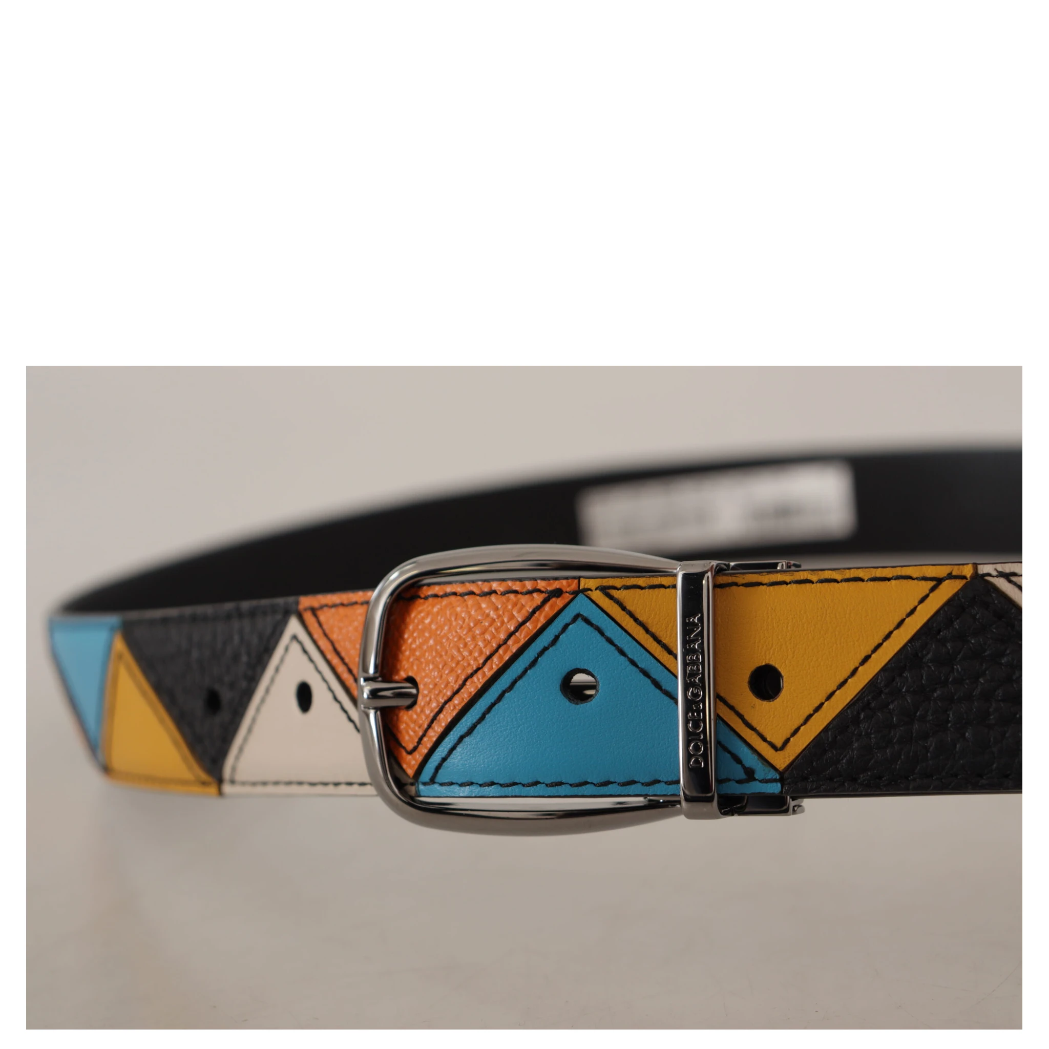 Multicolor Leather Silver Tone Logo Buckle Belt