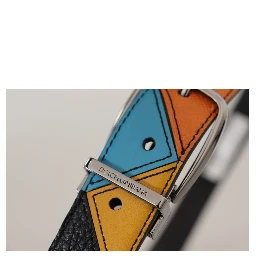 Multicolor Leather Silver Tone Logo Buckle Belt