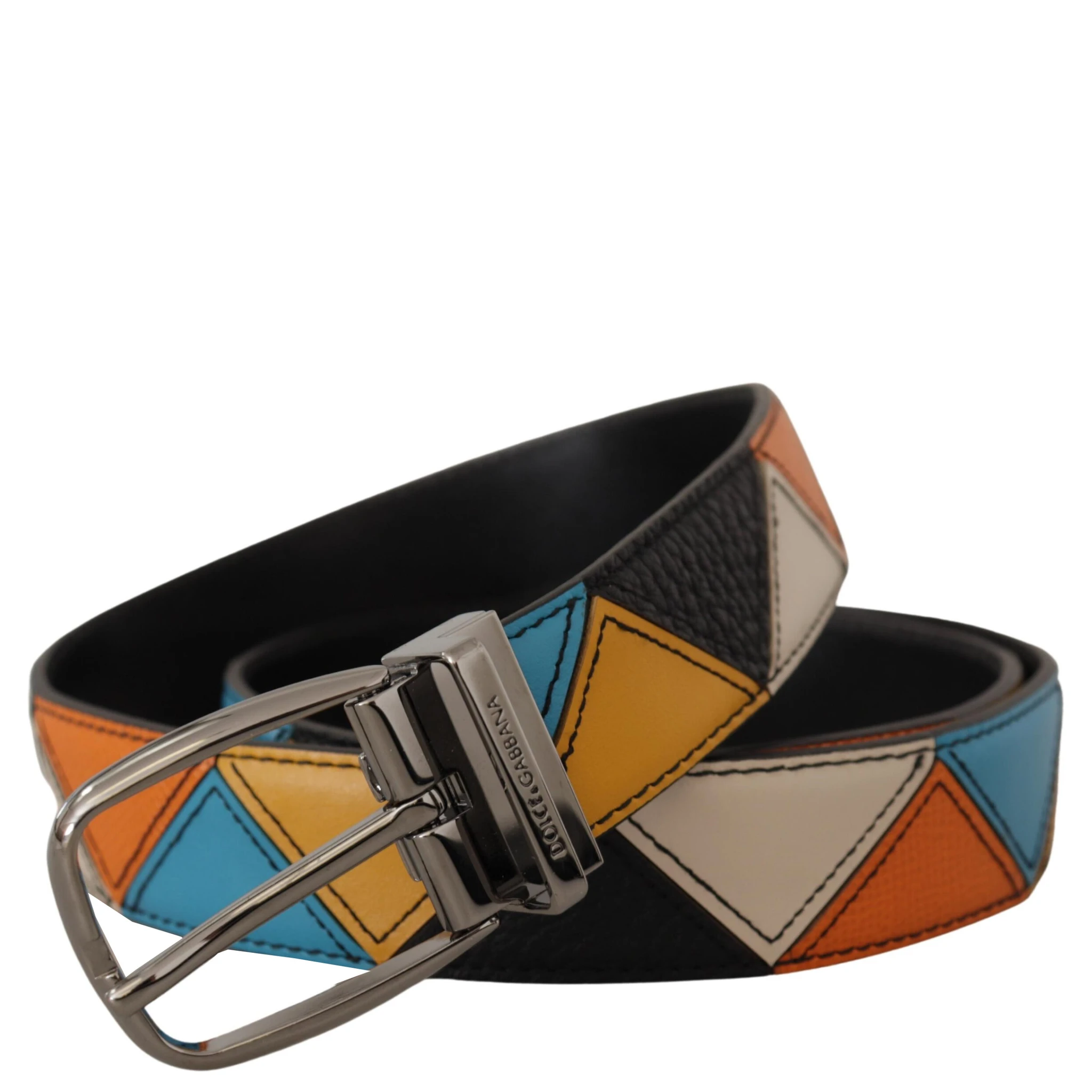 Multicolor Leather Silver Tone Logo Buckle Belt