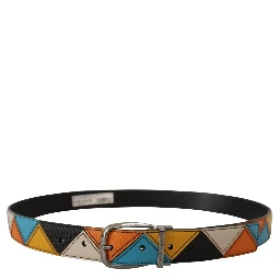 Multicolor Leather Silver Tone Logo Buckle Belt