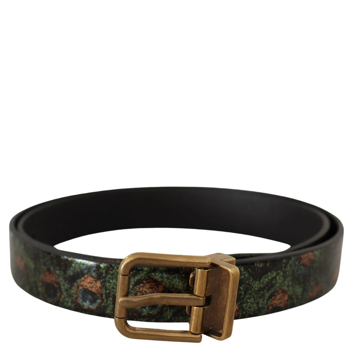 Multicolor Leather Vernice Pavone Bronze Metal Belt