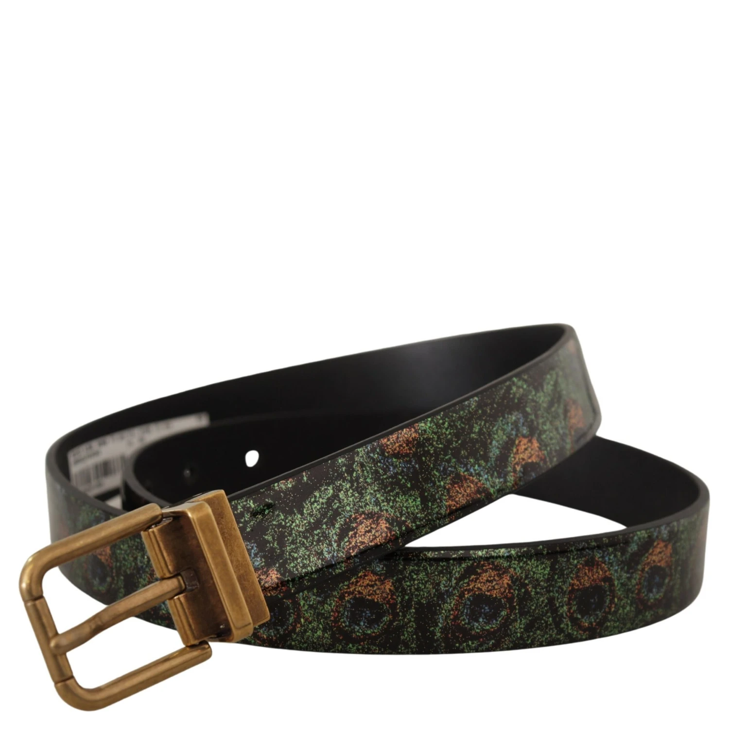 Multicolor Leather Vernice Pavone Bronze Metal Belt