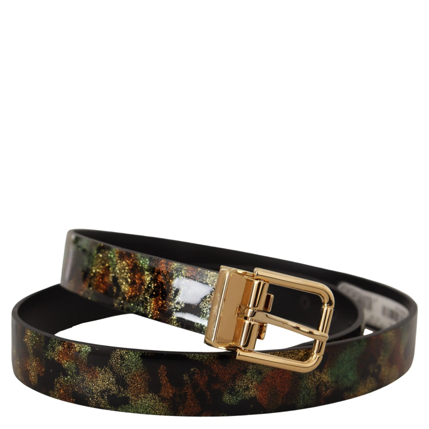 Black Green Leather Bronze Metal Buckle Belt