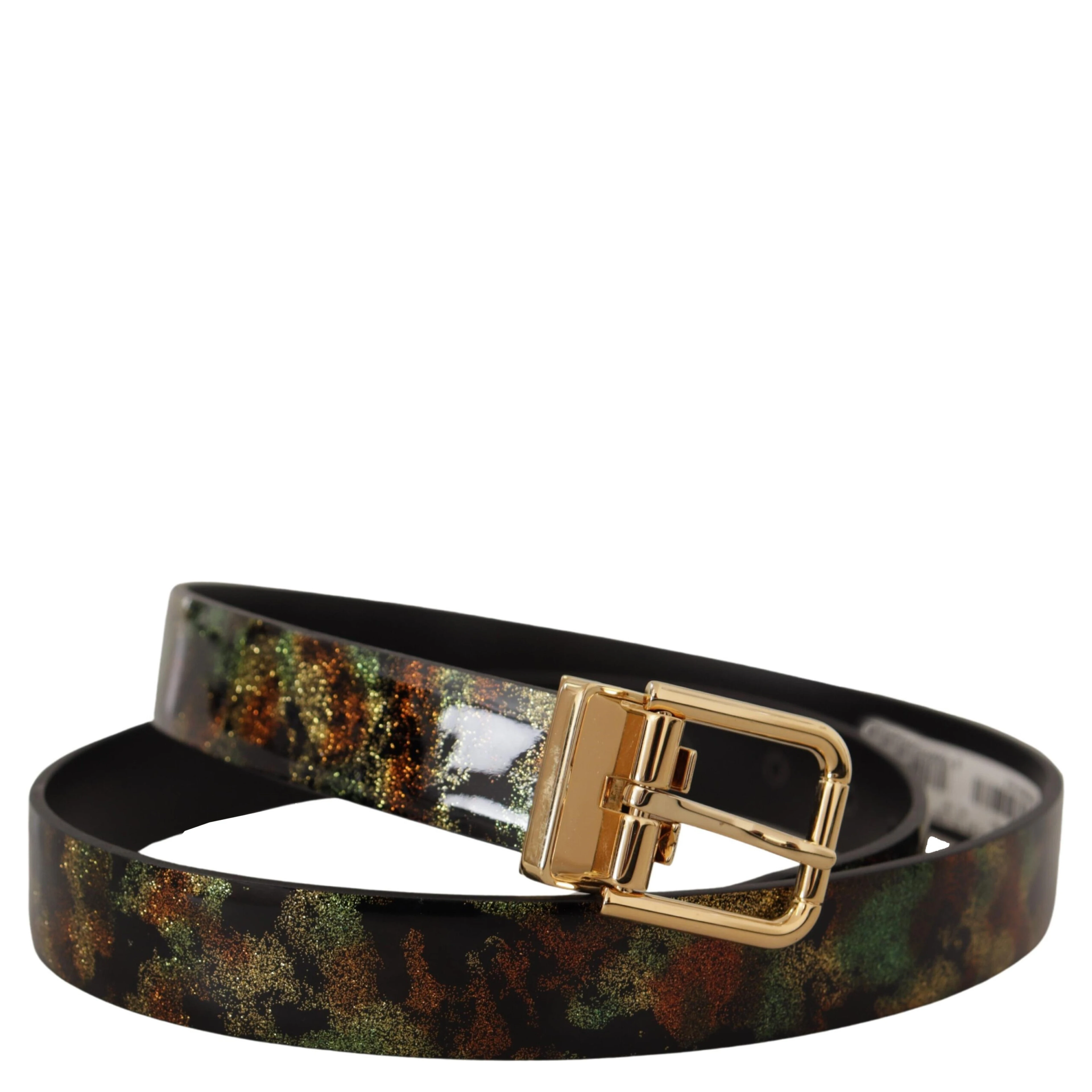 Black Green Leather Bronze Metal Buckle Belt