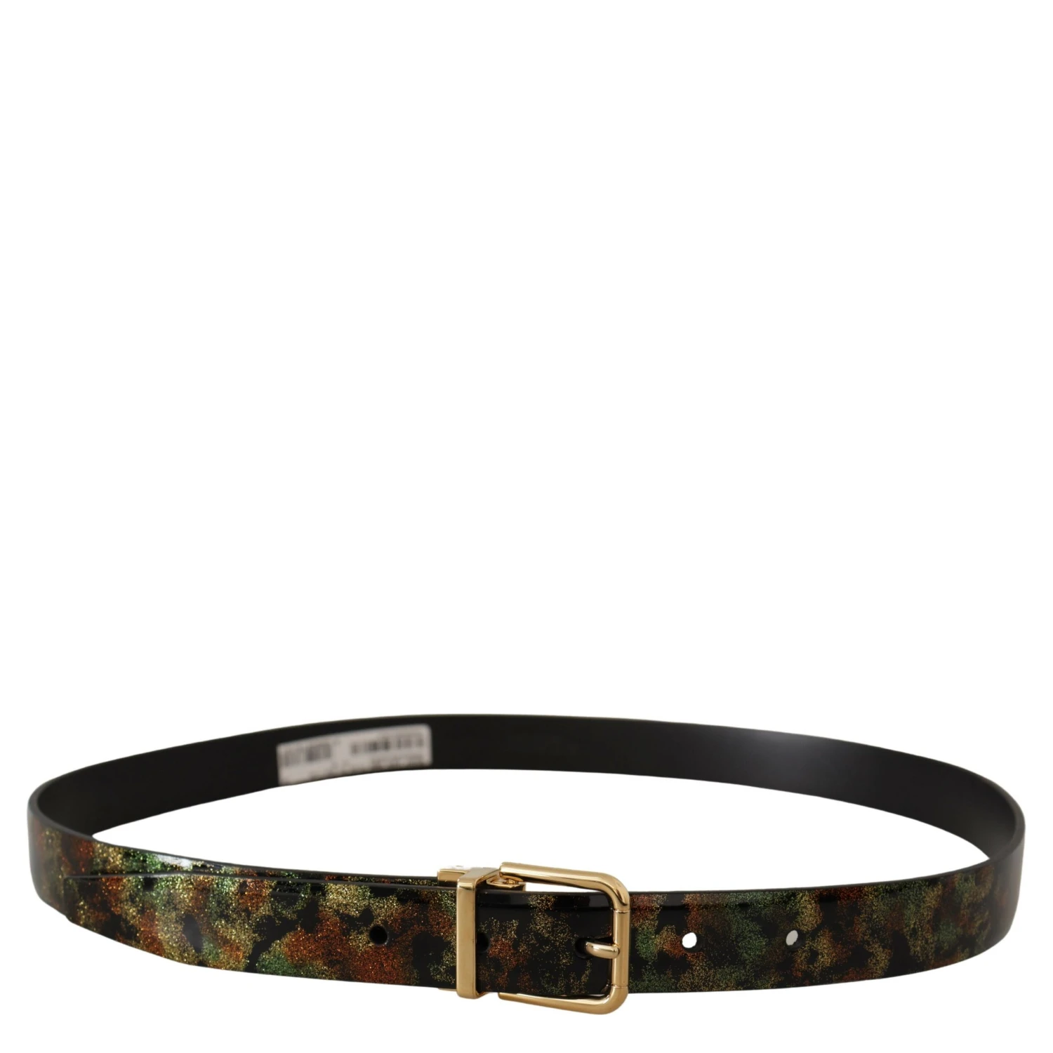 Black Green Leather Bronze Metal Buckle Belt
