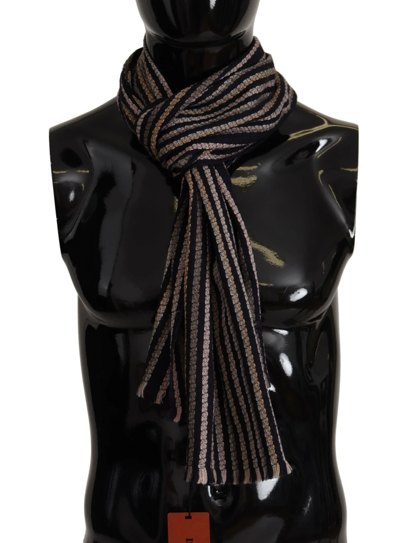 Multicolor Stripes Wool Knit Fringe Shawl Scarf