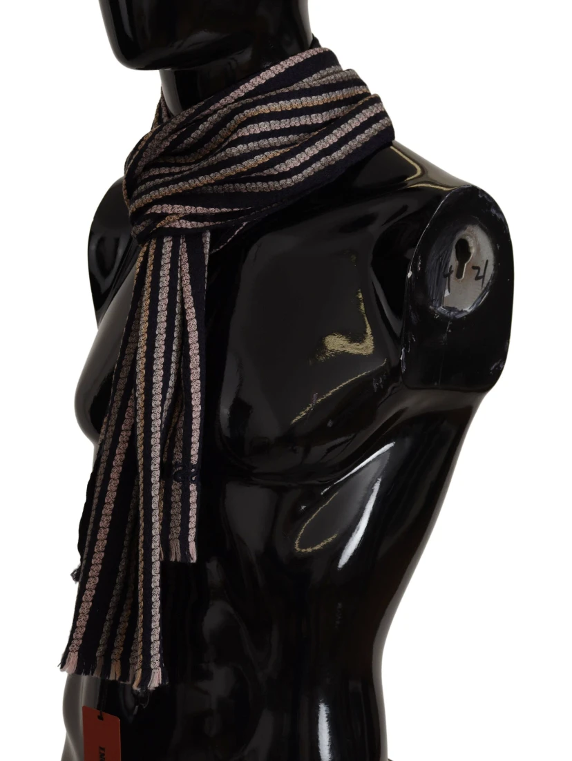 Multicolor Stripes Wool Knit Fringe Shawl Scarf