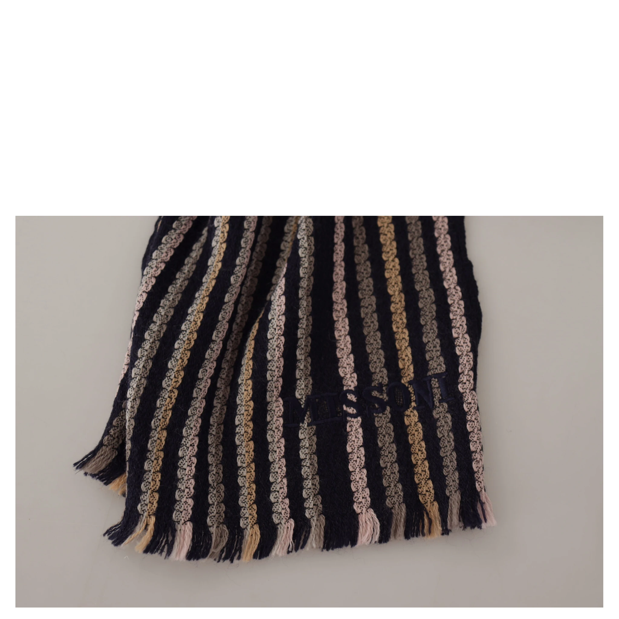 Multicolor Stripes Wool Knit Fringe Shawl Scarf