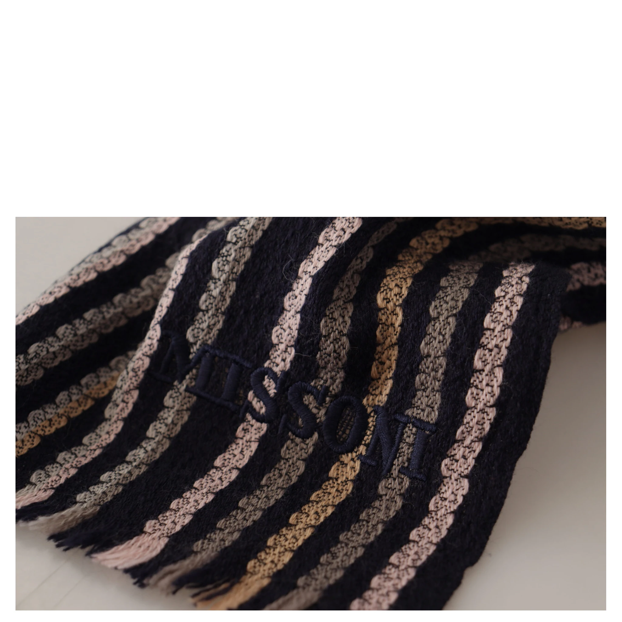 Multicolor Stripes Wool Knit Fringe Shawl Scarf