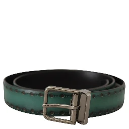 Green Giotto Leather Silver Metal Buckle Belt