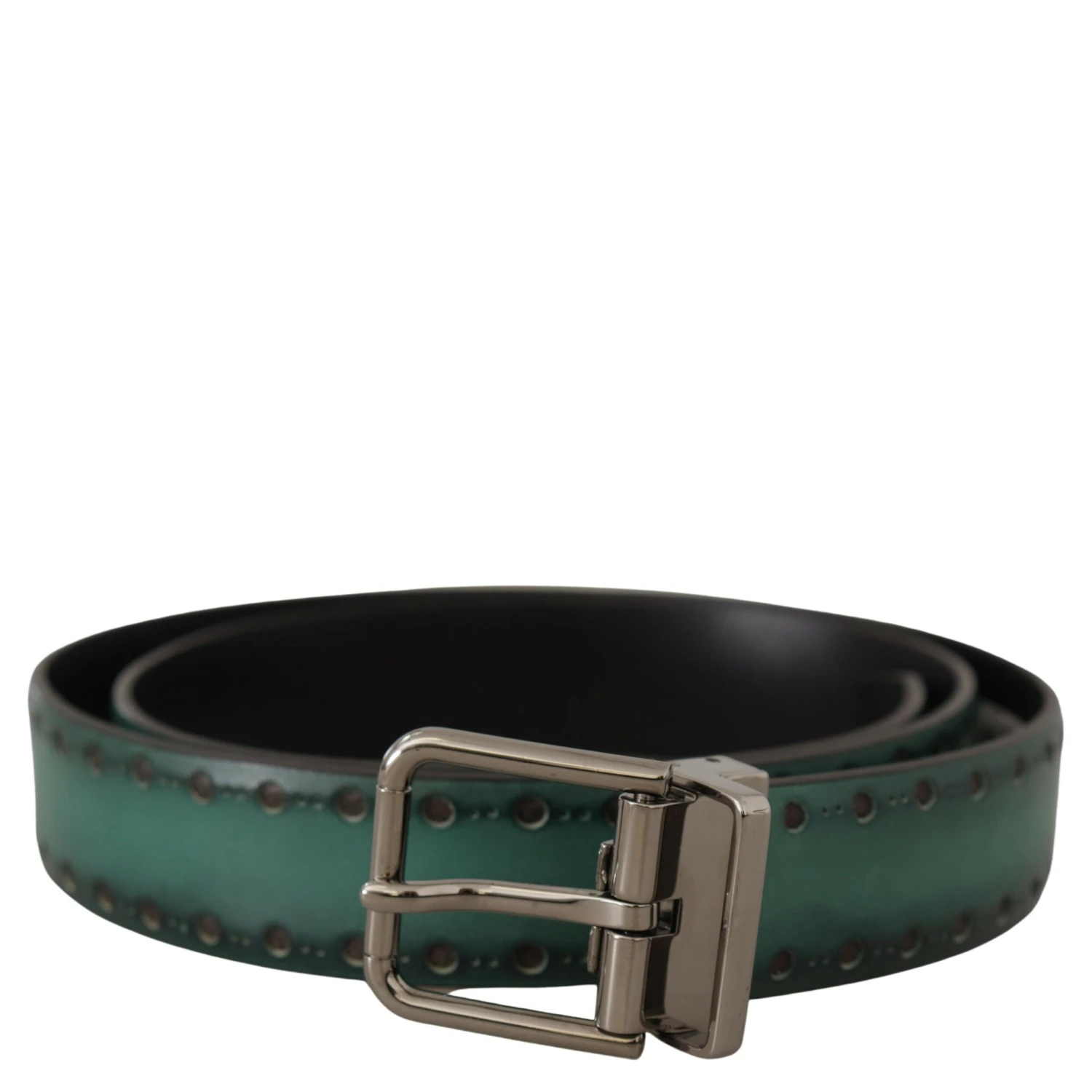 Green Giotto Leather Silver Metal Buckle Belt