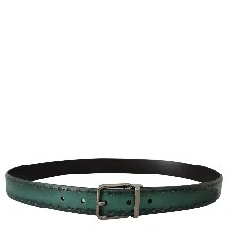 Green Giotto Leather Silver Metal Buckle Belt