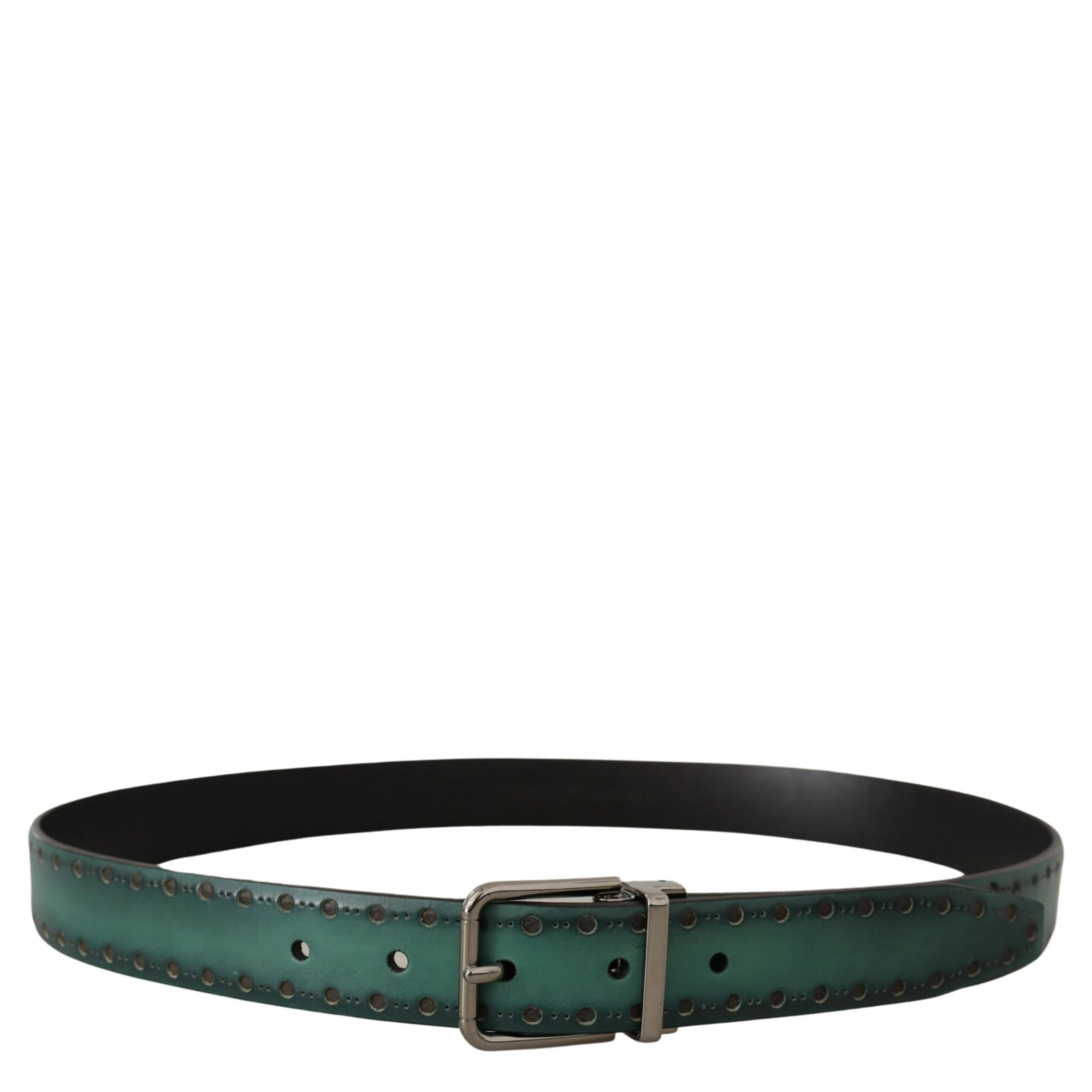 Green Giotto Leather Silver Metal Buckle Belt