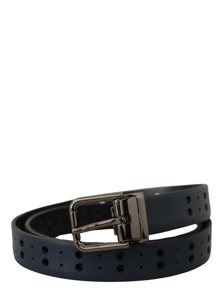 Blue Perforated Skinny Leather Metal Buckle Belt alternative