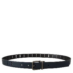 Blue Perforated Skinny Leather Metal Buckle Belt