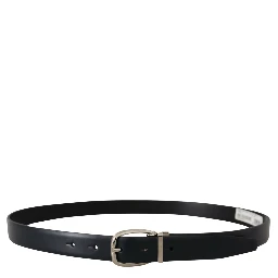 Black Leather Formal Silver Metal Buckle Belt