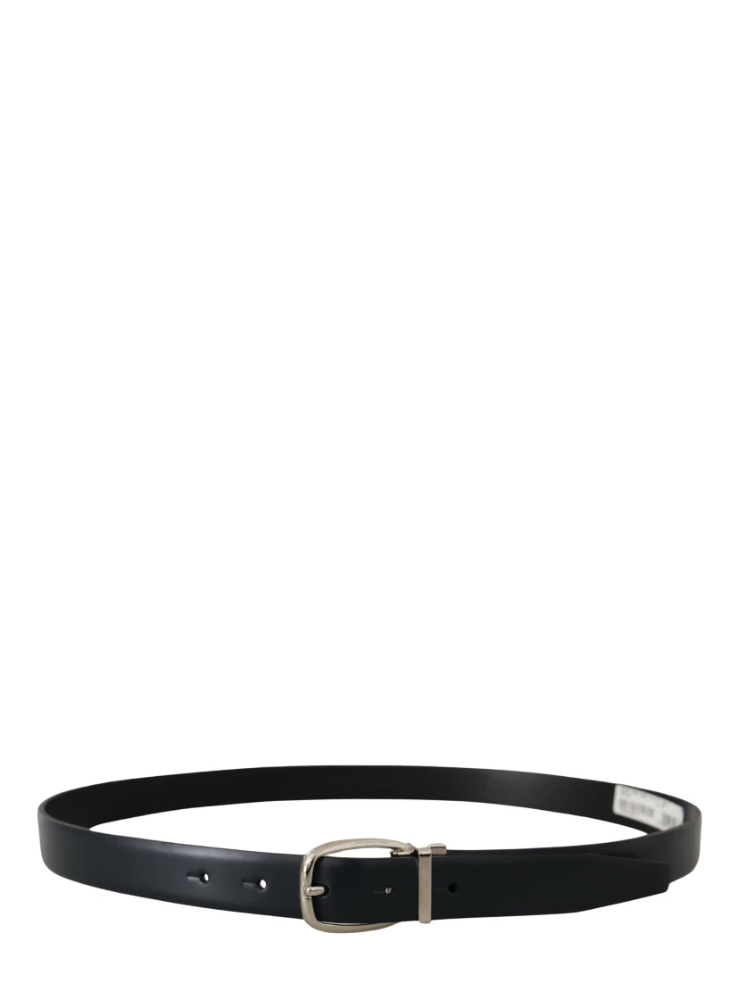 Black Leather Formal Silver Metal Buckle Belt