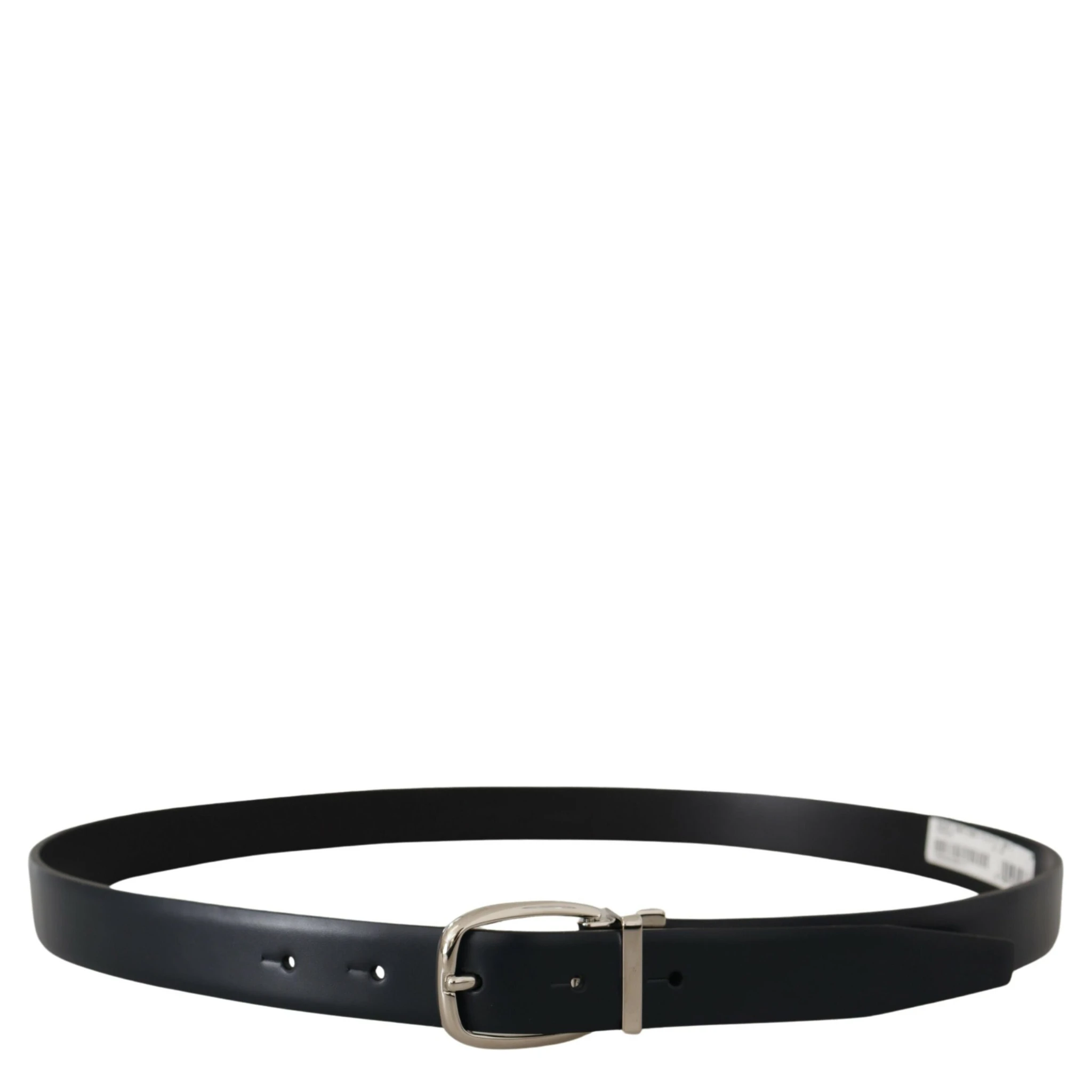 Black Leather Formal Silver Metal Buckle Belt